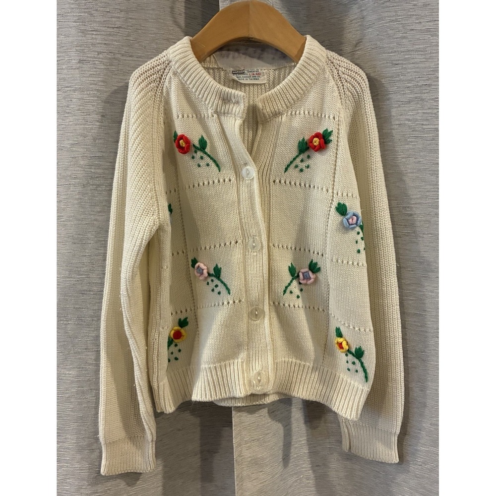 Vintage Sears Floral Knit Cardigan‎ Youth Girls Size 6X